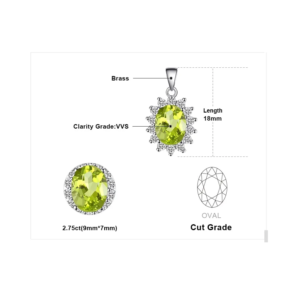 JewelryPalace 2.2ct Collana Donna Kate Middleton placcato oro bianco 14K Peridoto Verde Naturale, Princess Diana William Collana Ciondolo Pietra Ovale Catena 45cm, Collane Pendenti Set Gioielli Donna - immagine 2