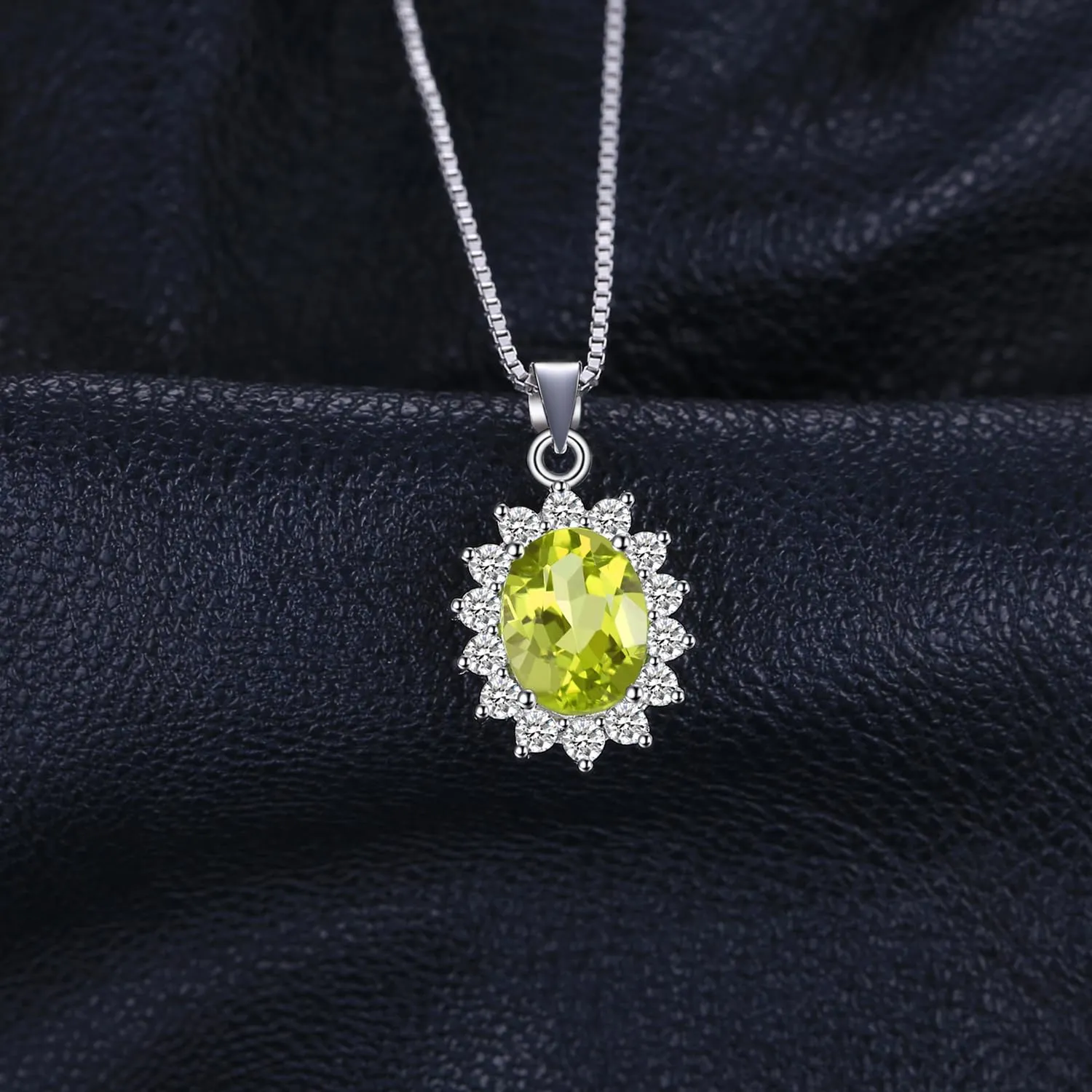 JewelryPalace 2.2ct Collana Donna Kate Middleton placcato oro bianco 14K Peridoto Verde Naturale, Princess Diana William Collana Ciondolo Pietra Ovale Catena 45cm, Collane Pendenti Set Gioielli Donna - immagine 3