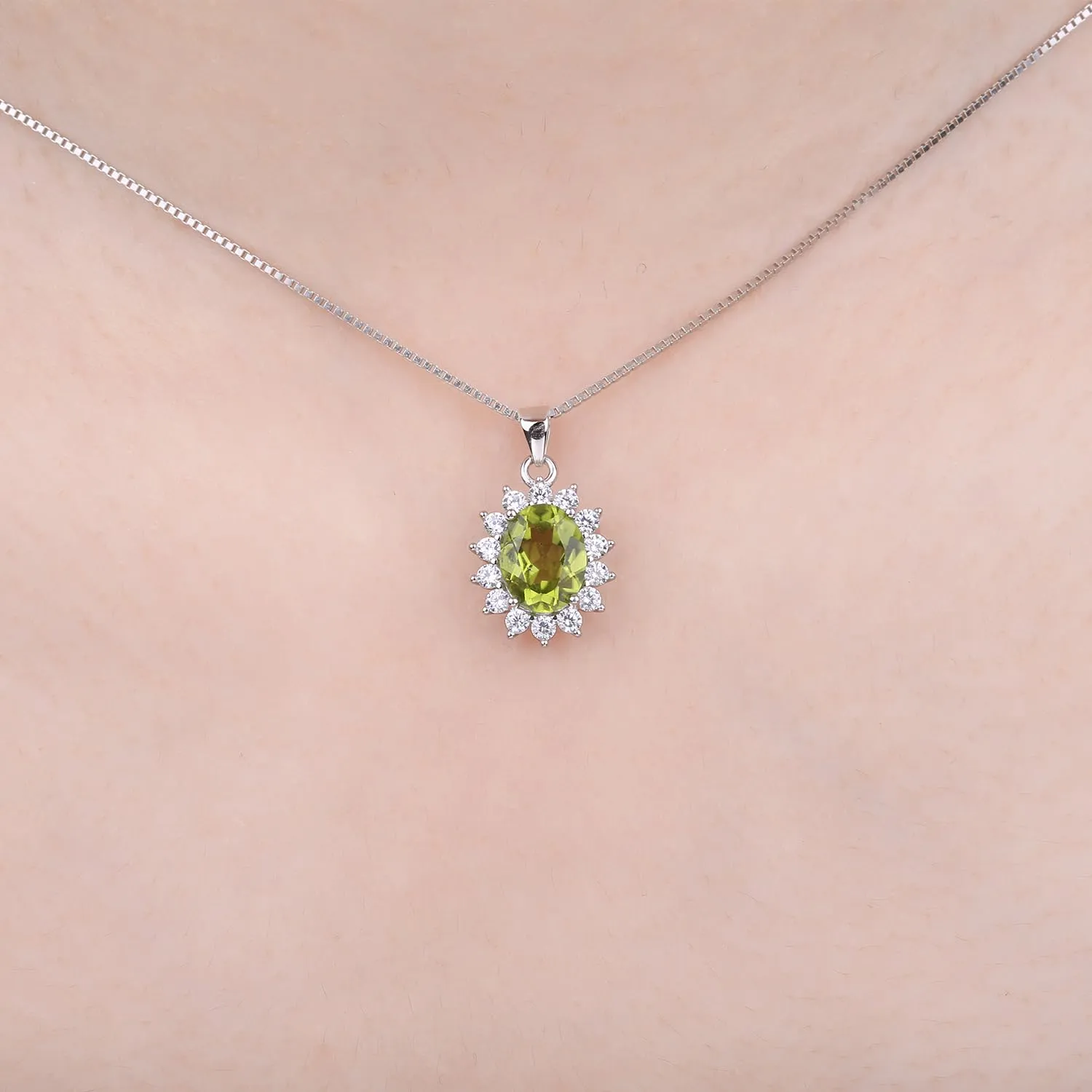 JewelryPalace 2.2ct Collana Donna Kate Middleton placcato oro bianco 14K Peridoto Verde Naturale, Princess Diana William Collana Ciondolo Pietra Ovale Catena 45cm, Collane Pendenti Set Gioielli Donna - immagine 4