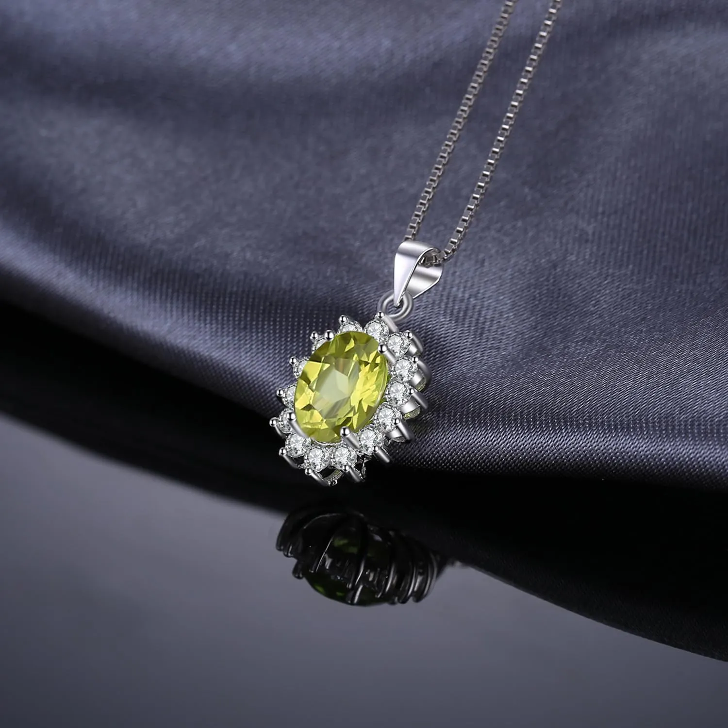 JewelryPalace 2.2ct Collana Donna Kate Middleton placcato oro bianco 14K Peridoto Verde Naturale, Princess Diana William Collana Ciondolo Pietra Ovale Catena 45cm, Collane Pendenti Set Gioielli Donna - immagine 5