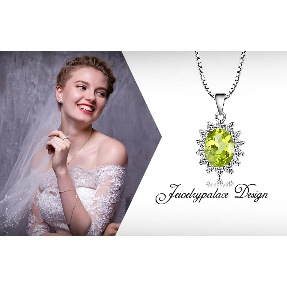 JewelryPalace 2.2ct Collana Donna Kate Middleton placcato oro bianco 14K Peridoto Verde Naturale, Princess Diana William Collana Ciondolo Pietra Ovale Catena 45cm, Collane Pendenti Set Gioielli Donna - immagine 6