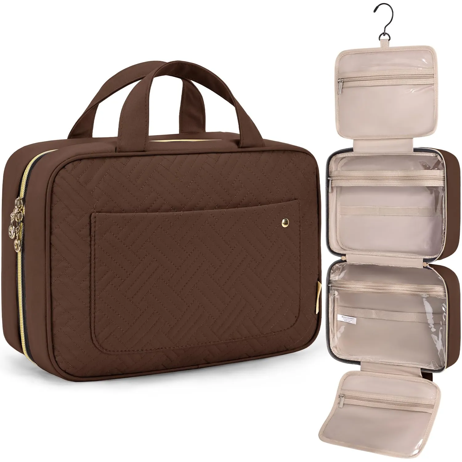 Bagsmart Trousse da Toilette Donna da Viaggio, con Ganci da Appendere, Impermeabile Trousse di Trucco per Valigia, Borse da Viaggio, Accessori da Viaggio, M, Classico - immagine 1