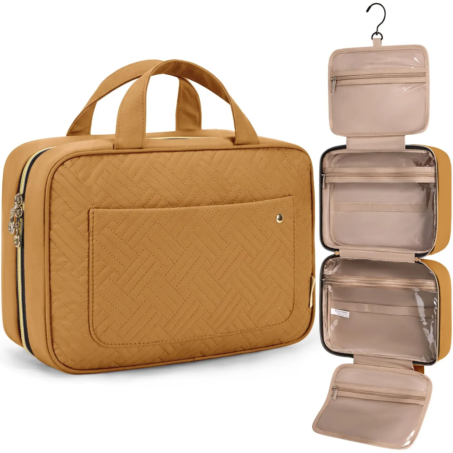 BAGSMART Beauty case da donna, da appendere, impermeabile, giallo arenaria, M, Classico - immagine 1