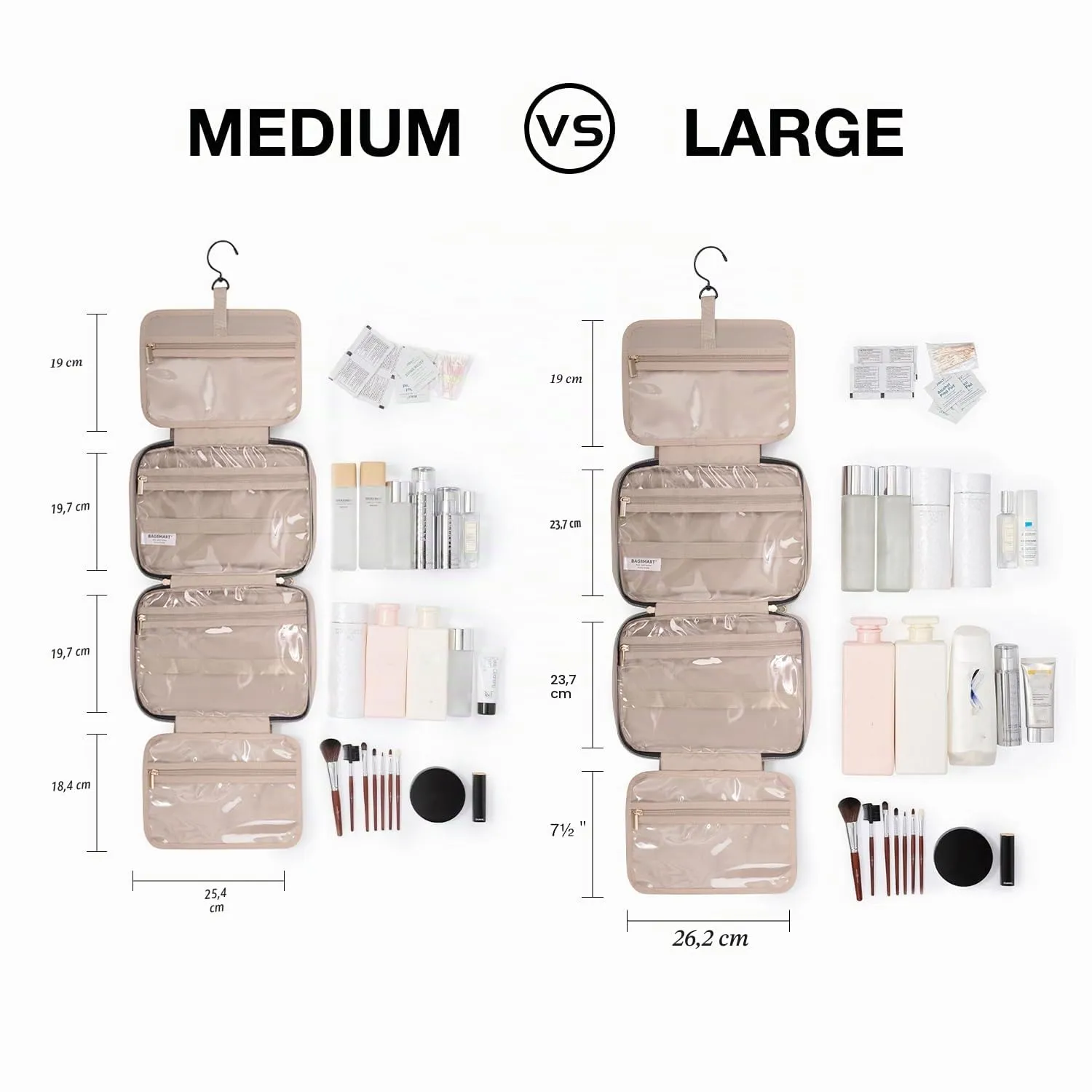 BAGSMART Beauty case da donna, da appendere, impermeabile, giallo arenaria, M, Classico - immagine 5