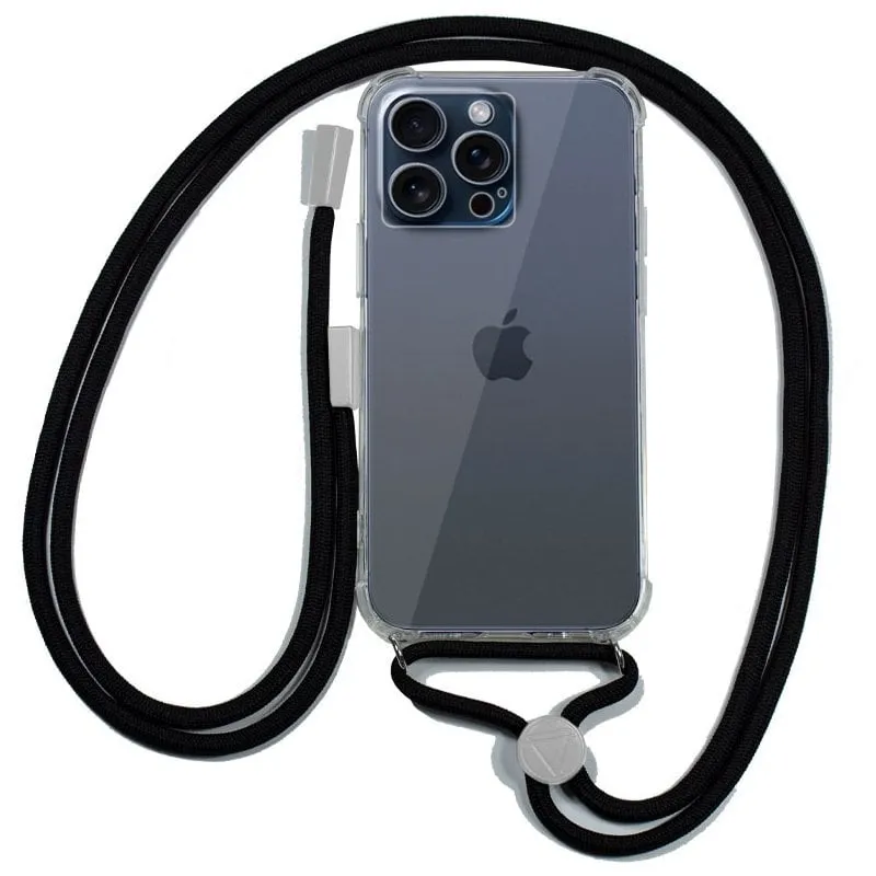 Fantastica custodia nera con cordino per iPhone 15 Pro - immagine 1