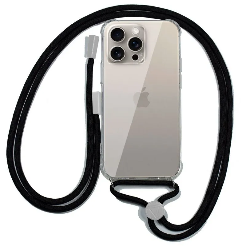Fantastica custodia nera con cordino per iPhone 15 Pro Max - immagine 1