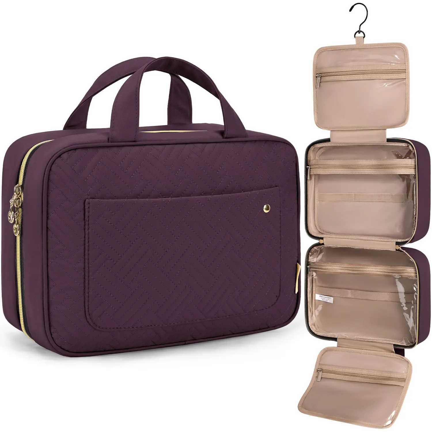 BAGSMART Beauty case da donna, da appendere, impermeabile, L-viola cremisi, L - immagine 1