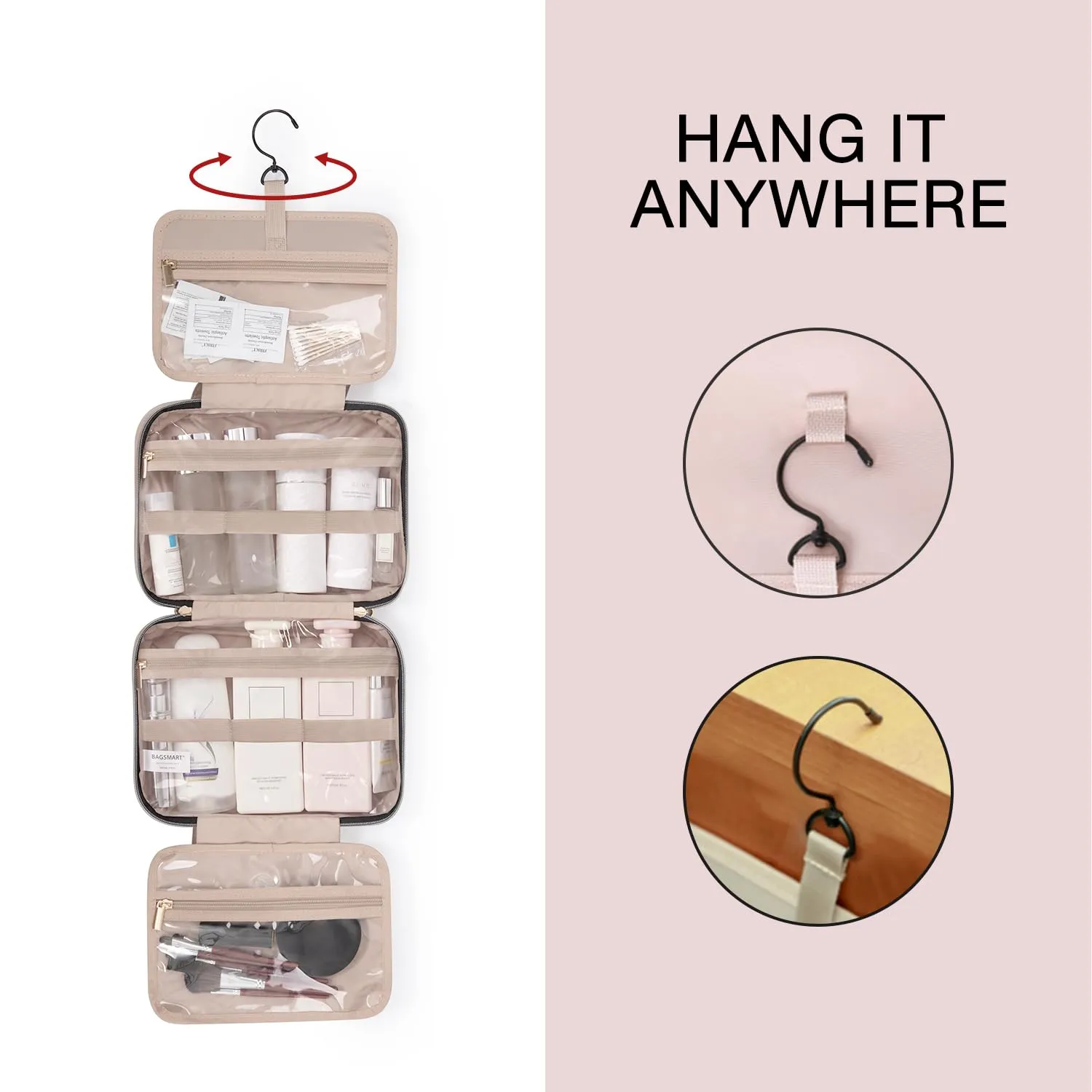 BAGSMART Beauty case da donna, da appendere, impermeabile, L-viola cremisi, L - immagine 2