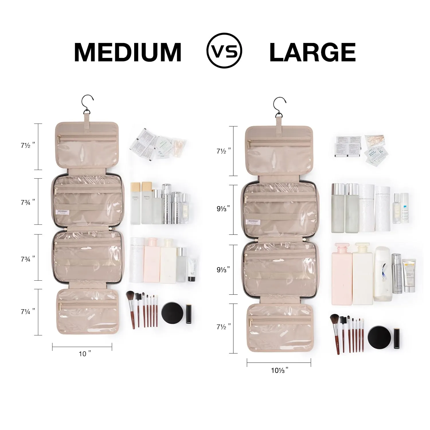 BAGSMART Beauty case da donna, beauty case da appendere, beauty case da viaggio, trasparente, per trucchi, articoli da toeletta, M viola cremisi, M - immagine 5