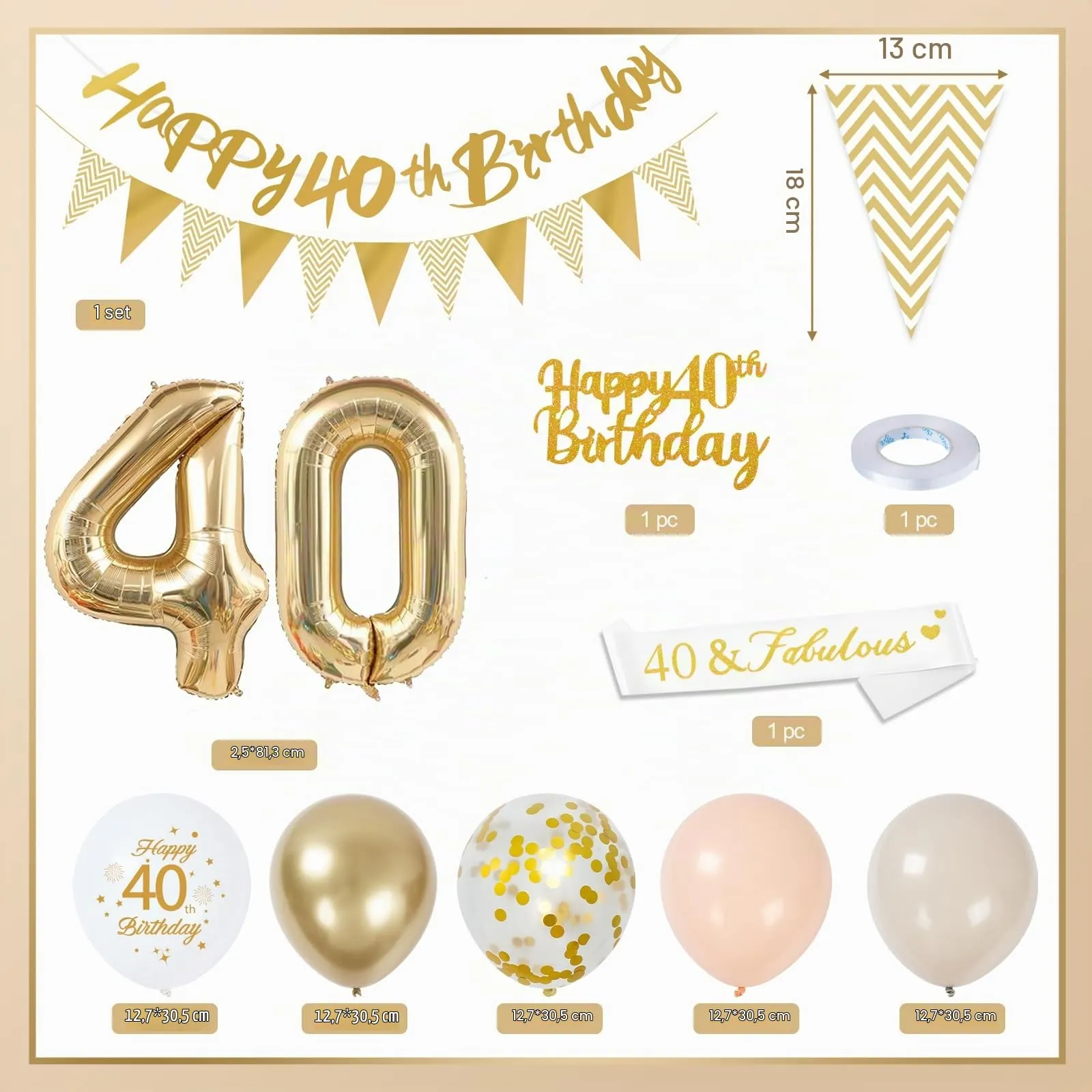 Palloncini 40 Anni Compleanno Sabbia Bianco Oro, Decorazioni Compleanno 40 Anni Donna Uomo con Palloncini Compleanno Numero 40, Striscione Happy 40th Birthday, Torta Decorazione, Festoni - immagine 3