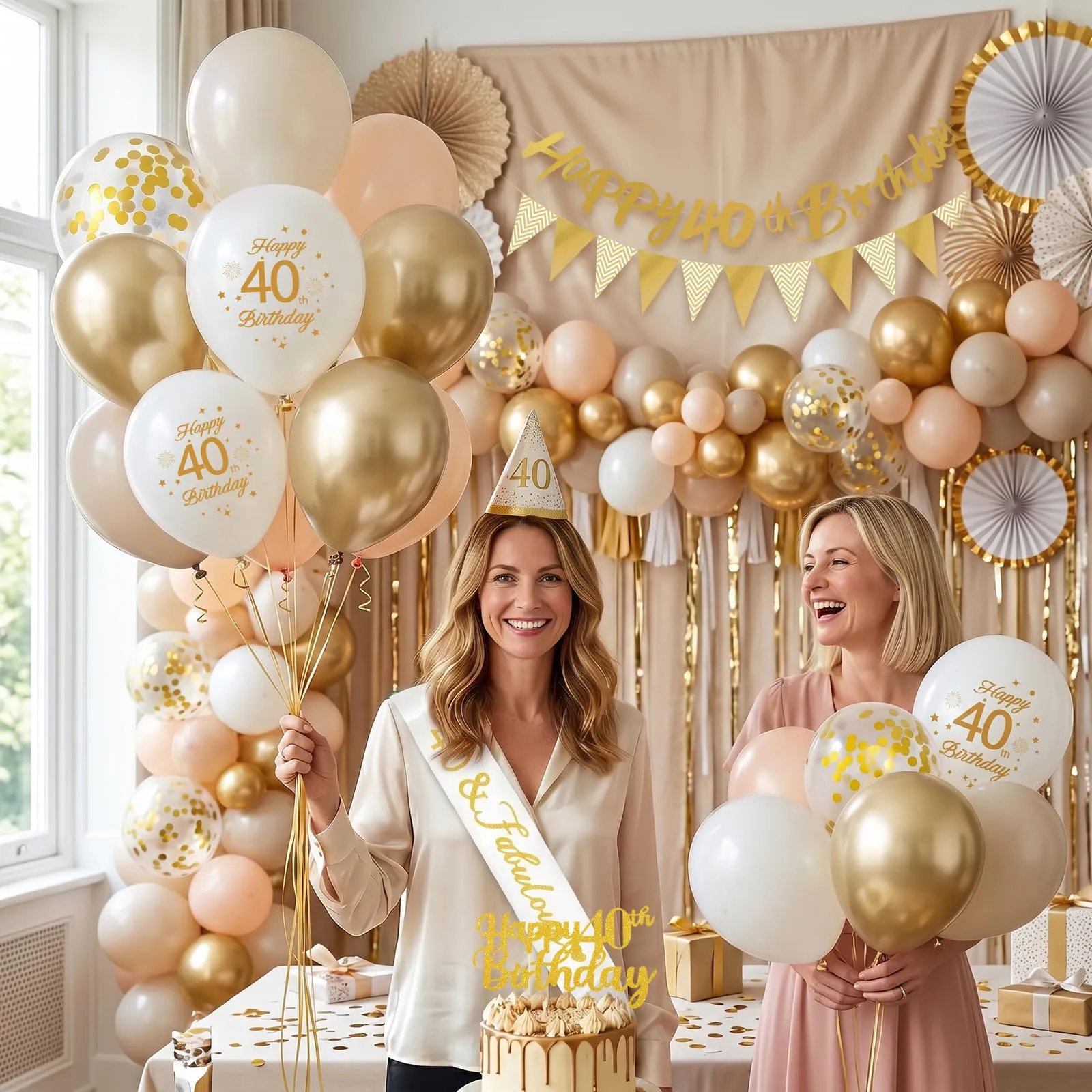 Palloncini 40 Anni Compleanno Sabbia Bianco Oro, Decorazioni Compleanno 40 Anni Donna Uomo con Palloncini Compleanno Numero 40, Striscione Happy 40th Birthday, Torta Decorazione, Festoni - immagine 5
