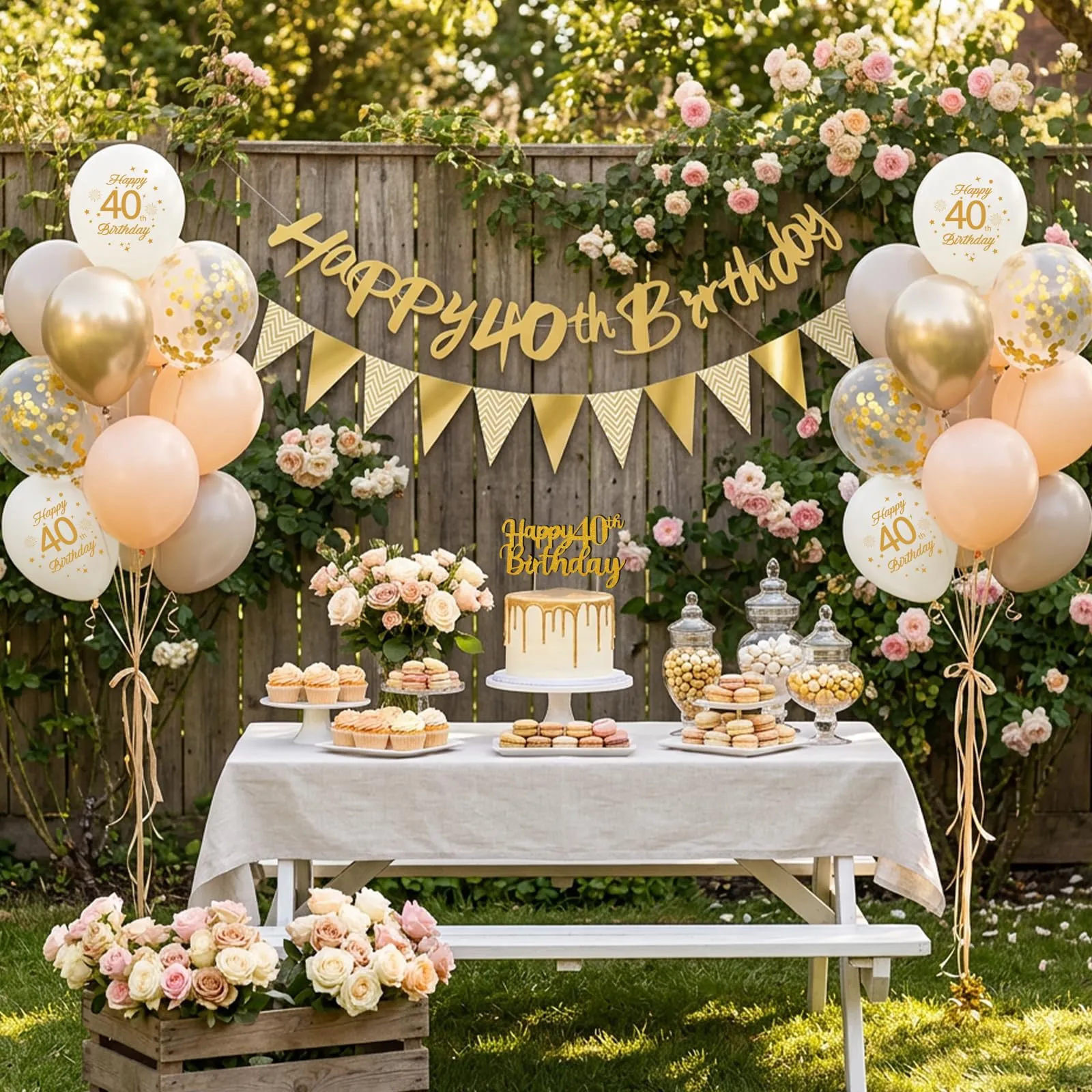 Palloncini 40 Anni Compleanno Sabbia Bianco Oro, Decorazioni Compleanno 40 Anni Donna Uomo con Palloncini Compleanno Numero 40, Striscione Happy 40th Birthday, Torta Decorazione, Festoni - immagine 7