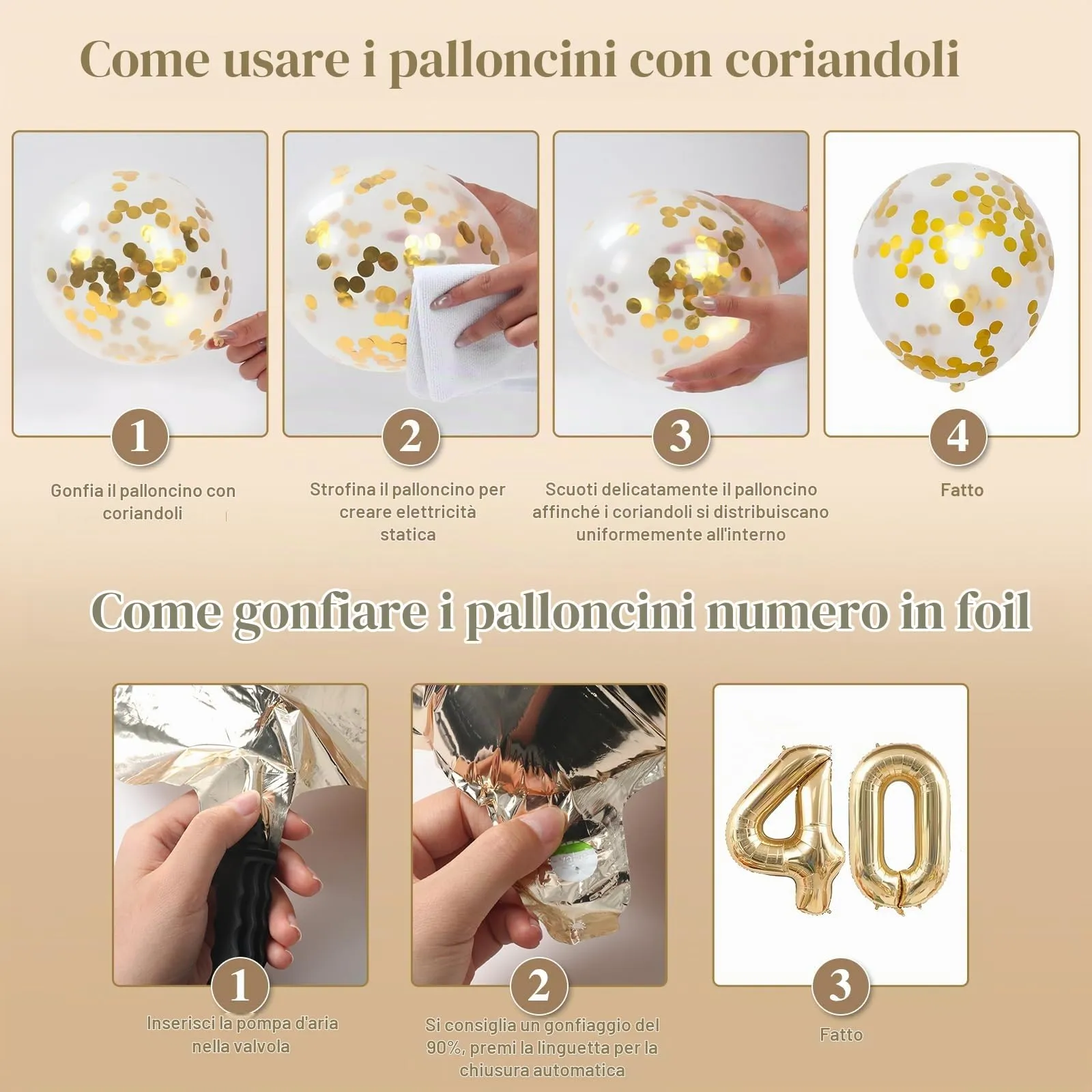 Palloncini 40 Anni Compleanno Sabbia Bianco Oro, Decorazioni Compleanno 40 Anni Donna Uomo con Palloncini Compleanno Numero 40, Striscione Happy 40th Birthday, Torta Decorazione, Festoni - immagine 8