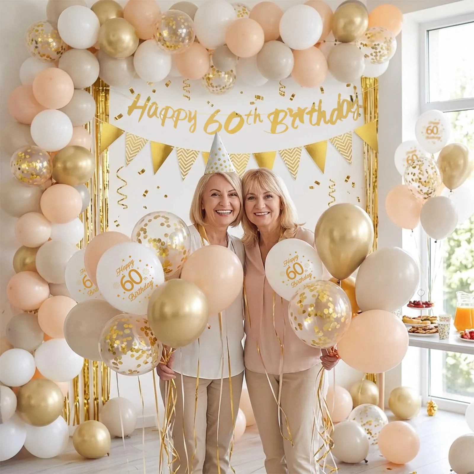 Palloncini 60 Anni Compleanno Sabbia Bianco Oro, Decorazioni Compleanno 60 Anni Donna Uomo con Palloncini Compleanno Numero 60, Striscione Happy 60th Birthday, Torta Decorazione, Festoni - immagine 5
