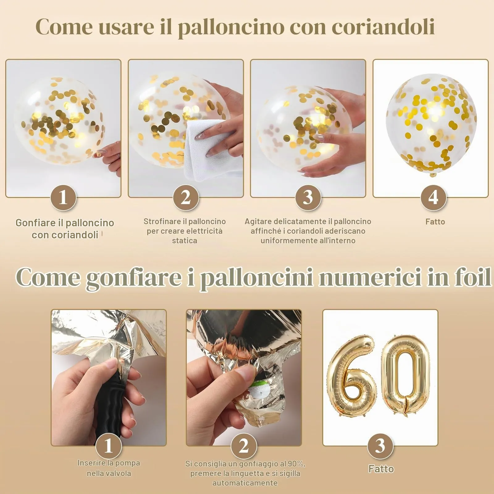 Palloncini 60 Anni Compleanno Sabbia Bianco Oro, Decorazioni Compleanno 60 Anni Donna Uomo con Palloncini Compleanno Numero 60, Striscione Happy 60th Birthday, Torta Decorazione, Festoni - immagine 8