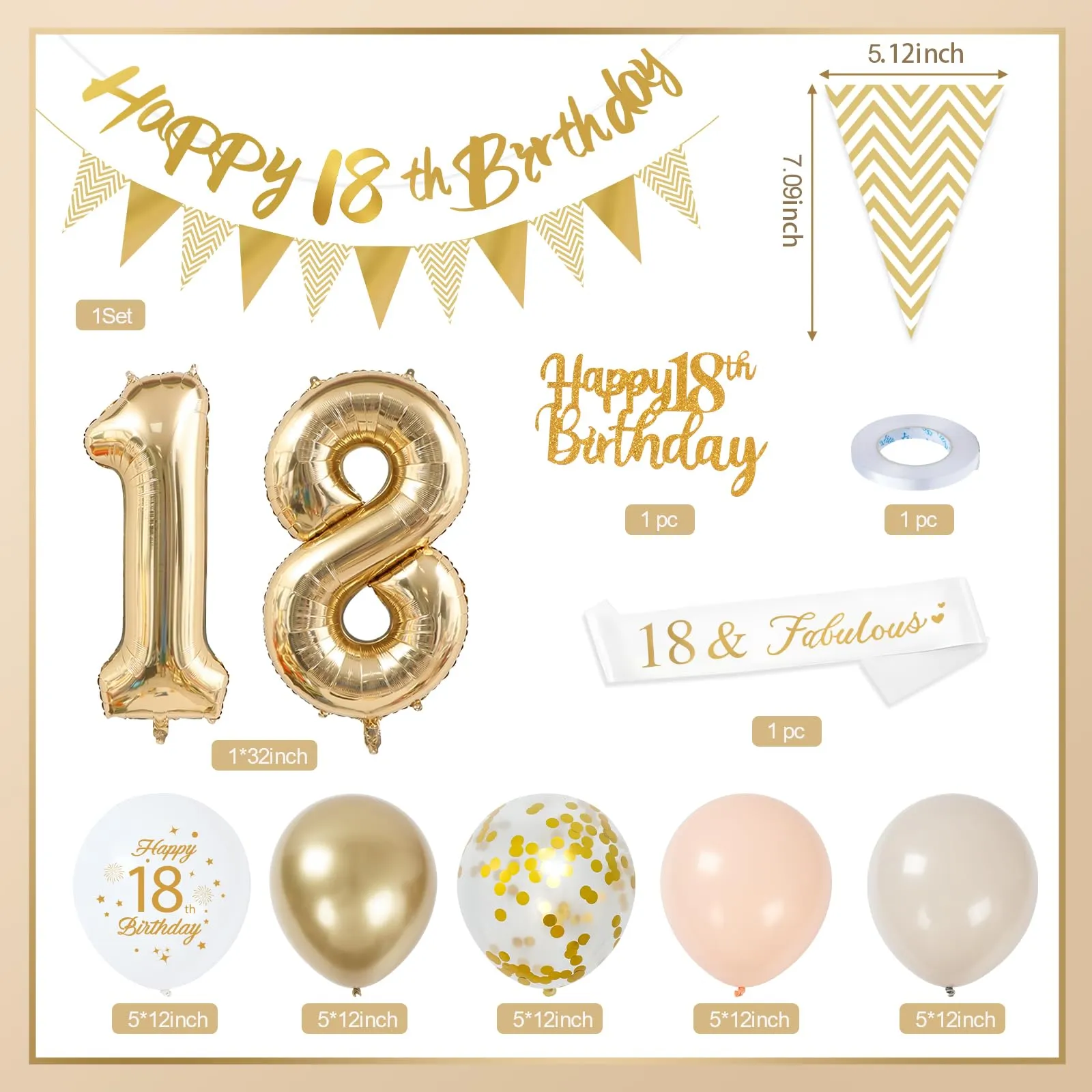 Palloncini 18 Anni Compleanno Sabbia Bianco Oro, Decorazioni Compleanno 18 Anni Ragazza Ragazzo con Palloncini Compleanno Numero 18, Striscione Happy 18th Birthday, Torta Decorazione, Festoni - immagine 3