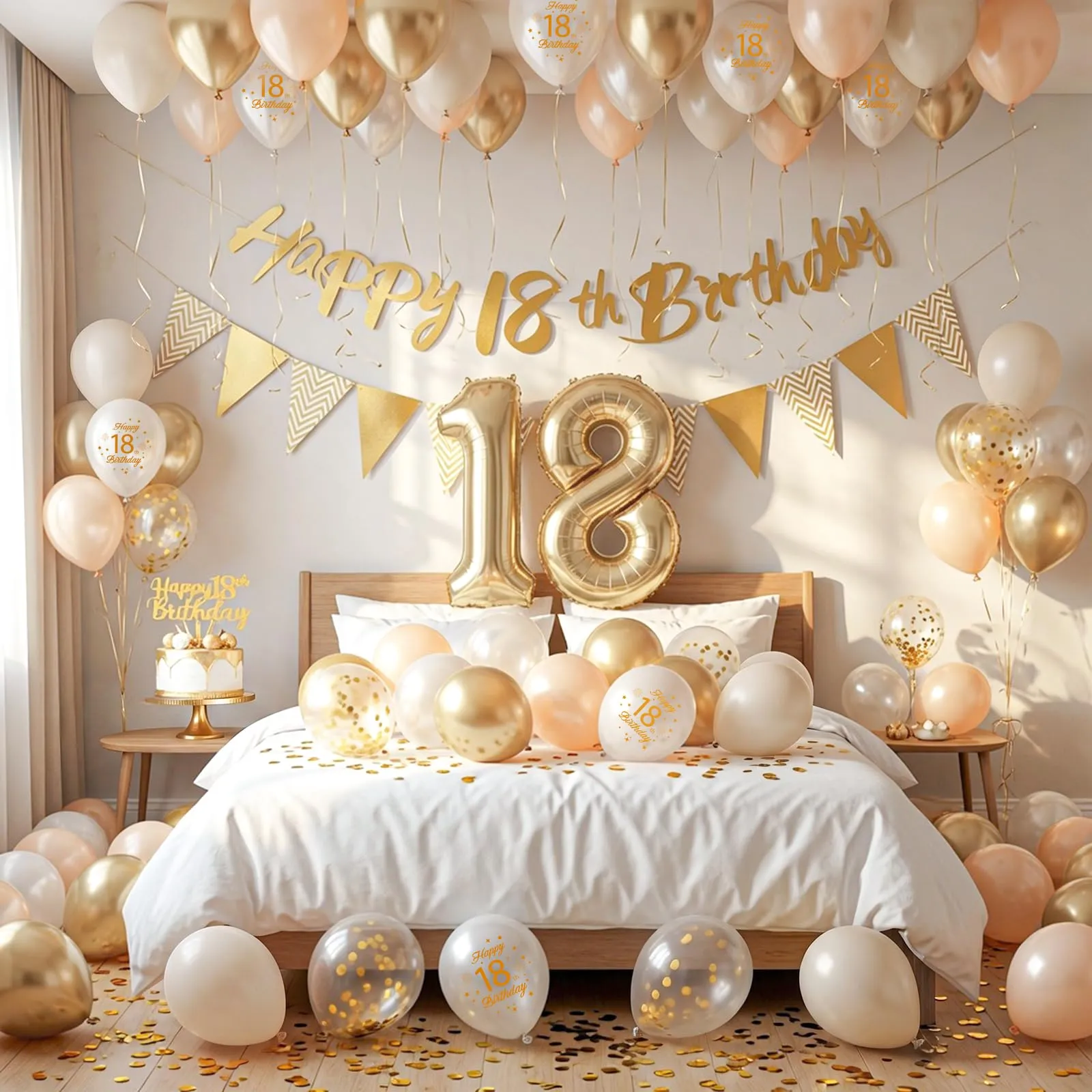 Palloncini 18 Anni Compleanno Sabbia Bianco Oro, Decorazioni Compleanno 18 Anni Ragazza Ragazzo con Palloncini Compleanno Numero 18, Striscione Happy 18th Birthday, Torta Decorazione, Festoni - immagine 4