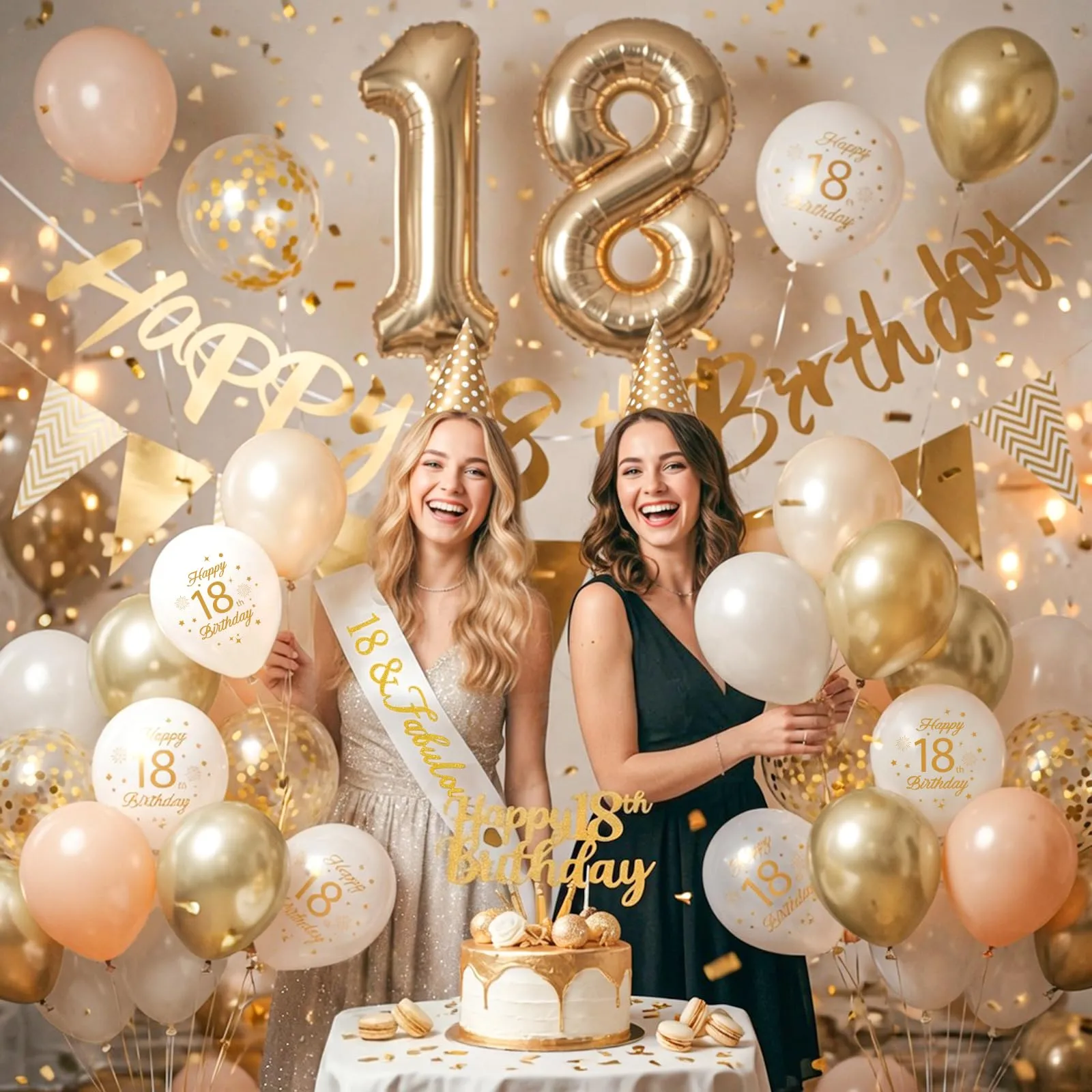 Palloncini 18 Anni Compleanno Sabbia Bianco Oro, Decorazioni Compleanno 18 Anni Ragazza Ragazzo con Palloncini Compleanno Numero 18, Striscione Happy 18th Birthday, Torta Decorazione, Festoni - immagine 5