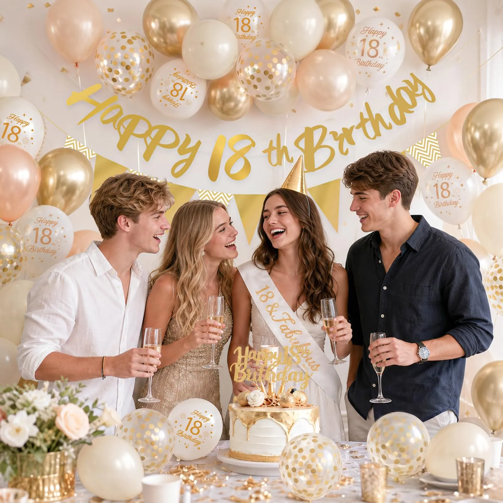 Palloncini 18 Anni Compleanno Sabbia Bianco Oro, Decorazioni Compleanno 18 Anni Ragazza Ragazzo con Palloncini Compleanno Numero 18, Striscione Happy 18th Birthday, Torta Decorazione, Festoni - immagine 6