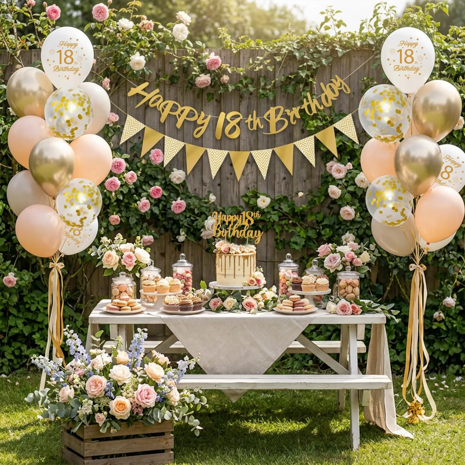 Palloncini 18 Anni Compleanno Sabbia Bianco Oro, Decorazioni Compleanno 18 Anni Ragazza Ragazzo con Palloncini Compleanno Numero 18, Striscione Happy 18th Birthday, Torta Decorazione, Festoni - immagine 7