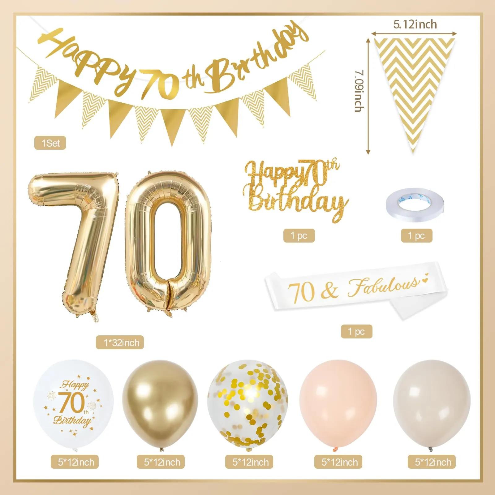 Palloncini 70 Anni Compleanno Sabbia Bianco Oro, Decorazioni Compleanno 70 Anni Donna Uomo con Palloncini Compleanno Numero 70, Striscione Happy 70th Birthday, Torta Decorazione, Festoni - immagine 3