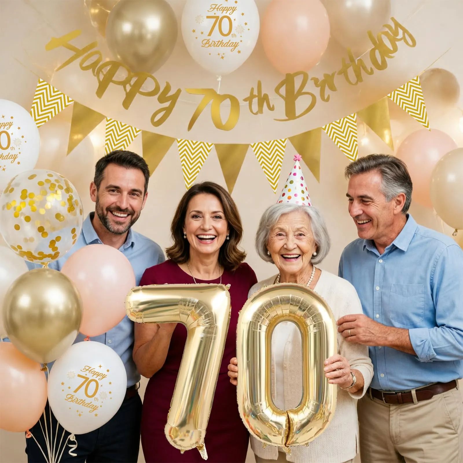 Palloncini 70 Anni Compleanno Sabbia Bianco Oro, Decorazioni Compleanno 70 Anni Donna Uomo con Palloncini Compleanno Numero 70, Striscione Happy 70th Birthday, Torta Decorazione, Festoni - immagine 6