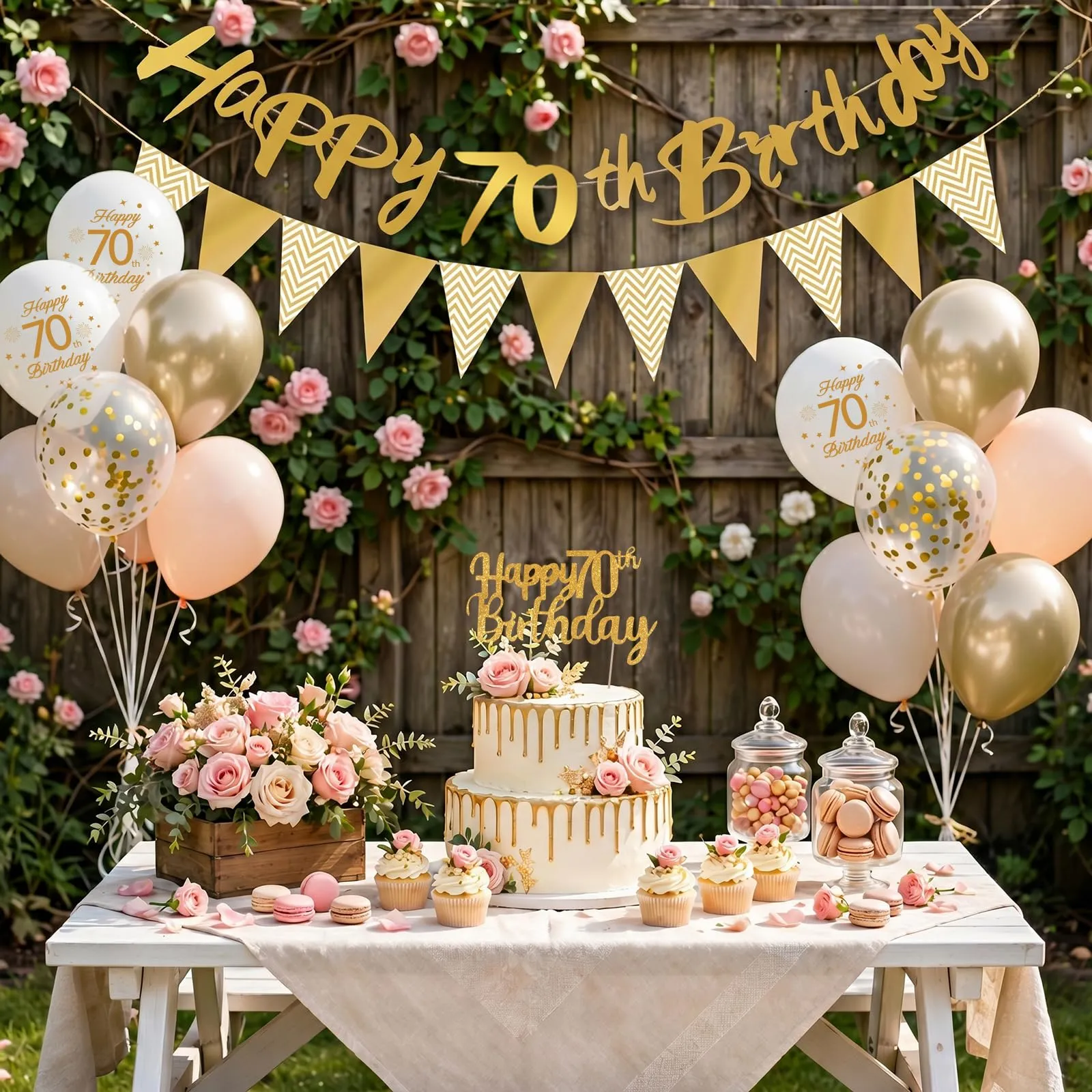 Palloncini 70 Anni Compleanno Sabbia Bianco Oro, Decorazioni Compleanno 70 Anni Donna Uomo con Palloncini Compleanno Numero 70, Striscione Happy 70th Birthday, Torta Decorazione, Festoni - immagine 7
