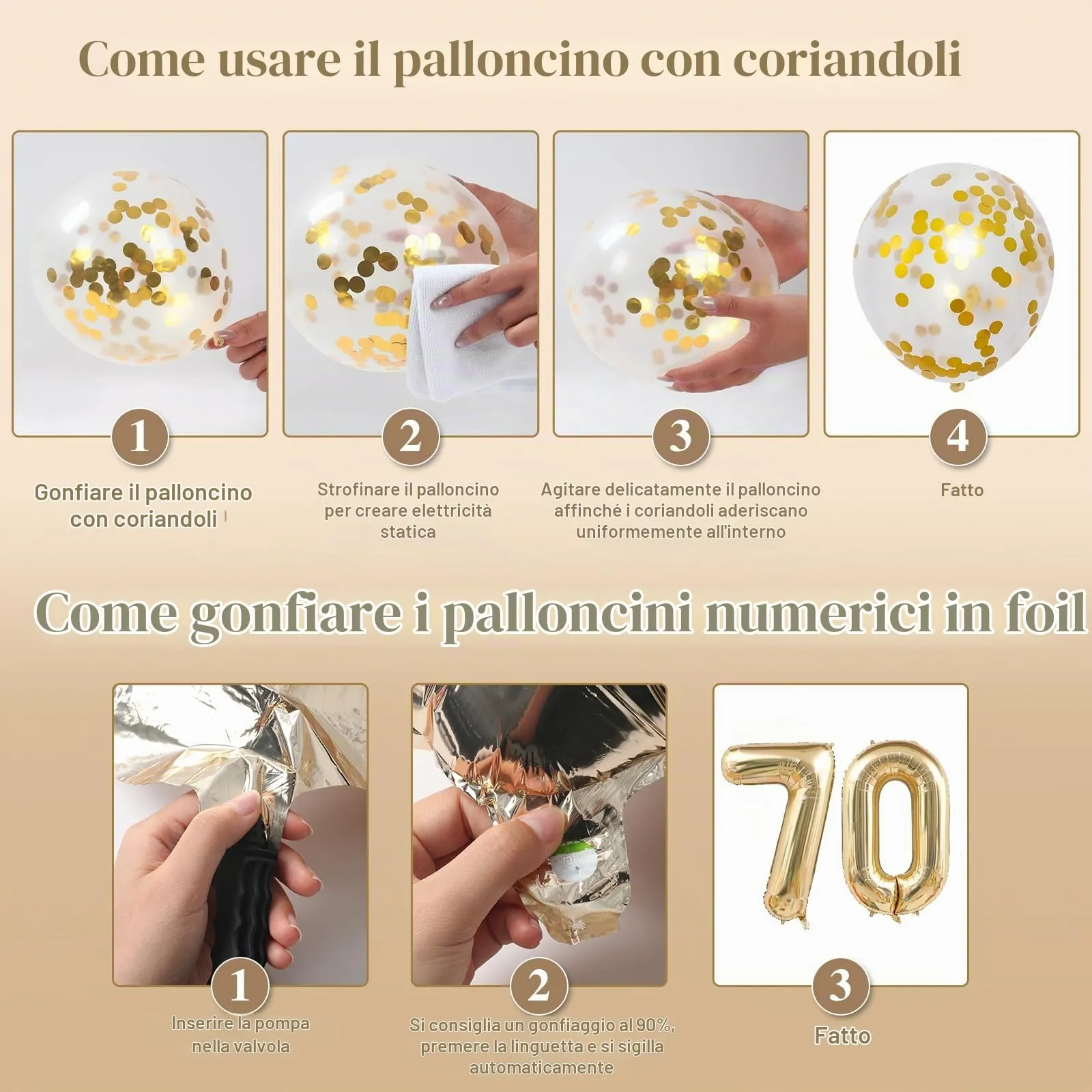 Palloncini 70 Anni Compleanno Sabbia Bianco Oro, Decorazioni Compleanno 70 Anni Donna Uomo con Palloncini Compleanno Numero 70, Striscione Happy 70th Birthday, Torta Decorazione, Festoni - immagine 8