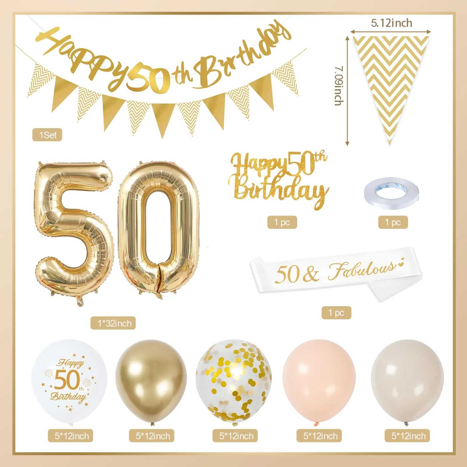 Palloncini 50 Anni Compleanno Sabbia Bianco Oro, Decorazioni Compleanno 50 Anni Donna Uomo con Palloncini Compleanno Numero 50, Striscione Happy 50th Birthday, Torta Decorazione, Festoni - immagine 3