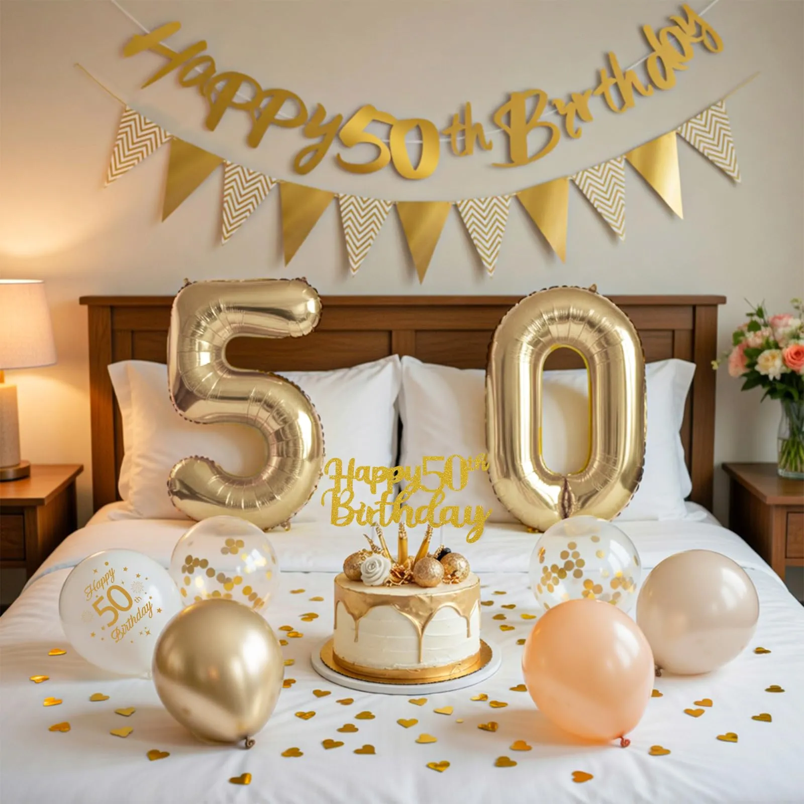Palloncini 50 Anni Compleanno Sabbia Bianco Oro, Decorazioni Compleanno 50 Anni Donna Uomo con Palloncini Compleanno Numero 50, Striscione Happy 50th Birthday, Torta Decorazione, Festoni - immagine 4