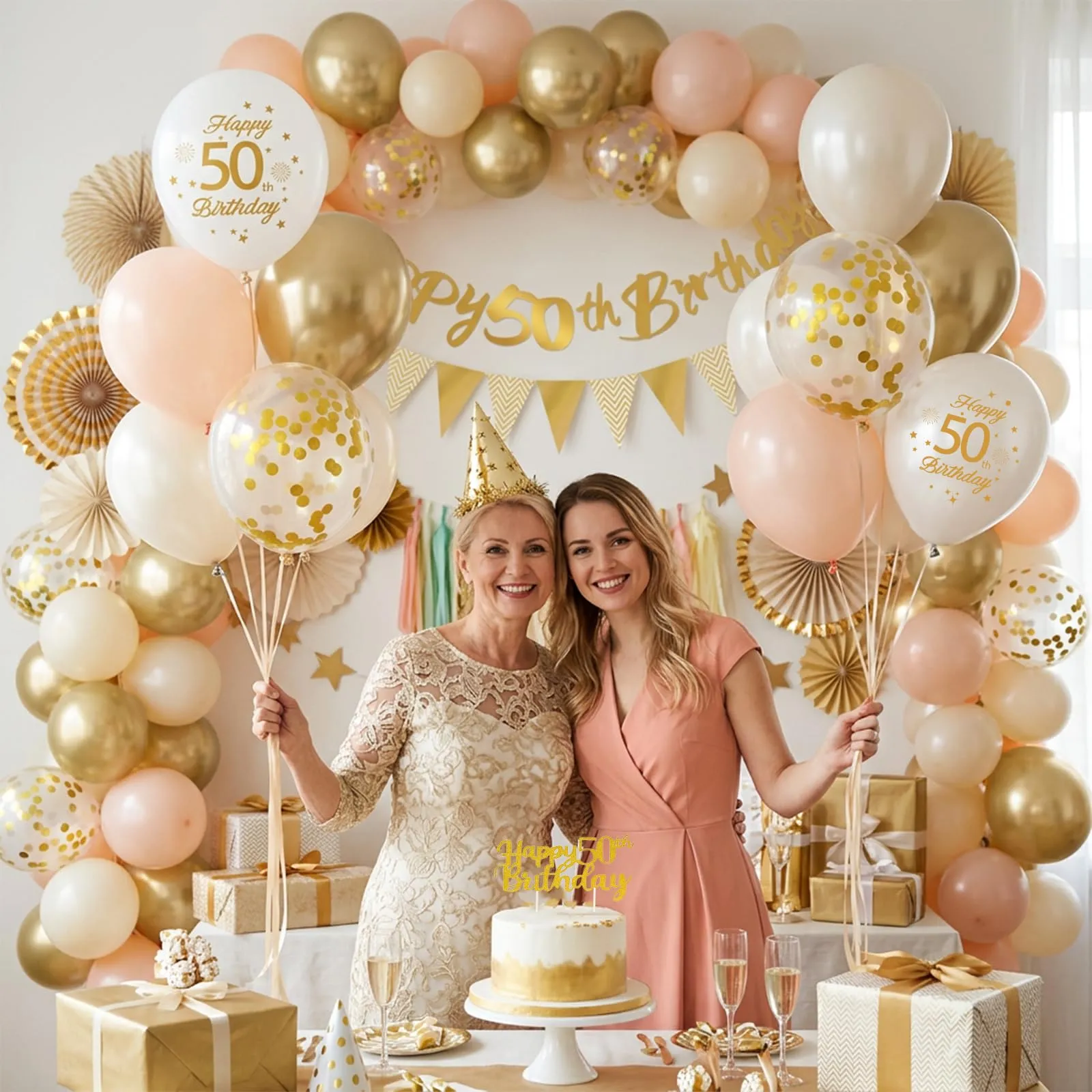 Palloncini 50 Anni Compleanno Sabbia Bianco Oro, Decorazioni Compleanno 50 Anni Donna Uomo con Palloncini Compleanno Numero 50, Striscione Happy 50th Birthday, Torta Decorazione, Festoni - immagine 5