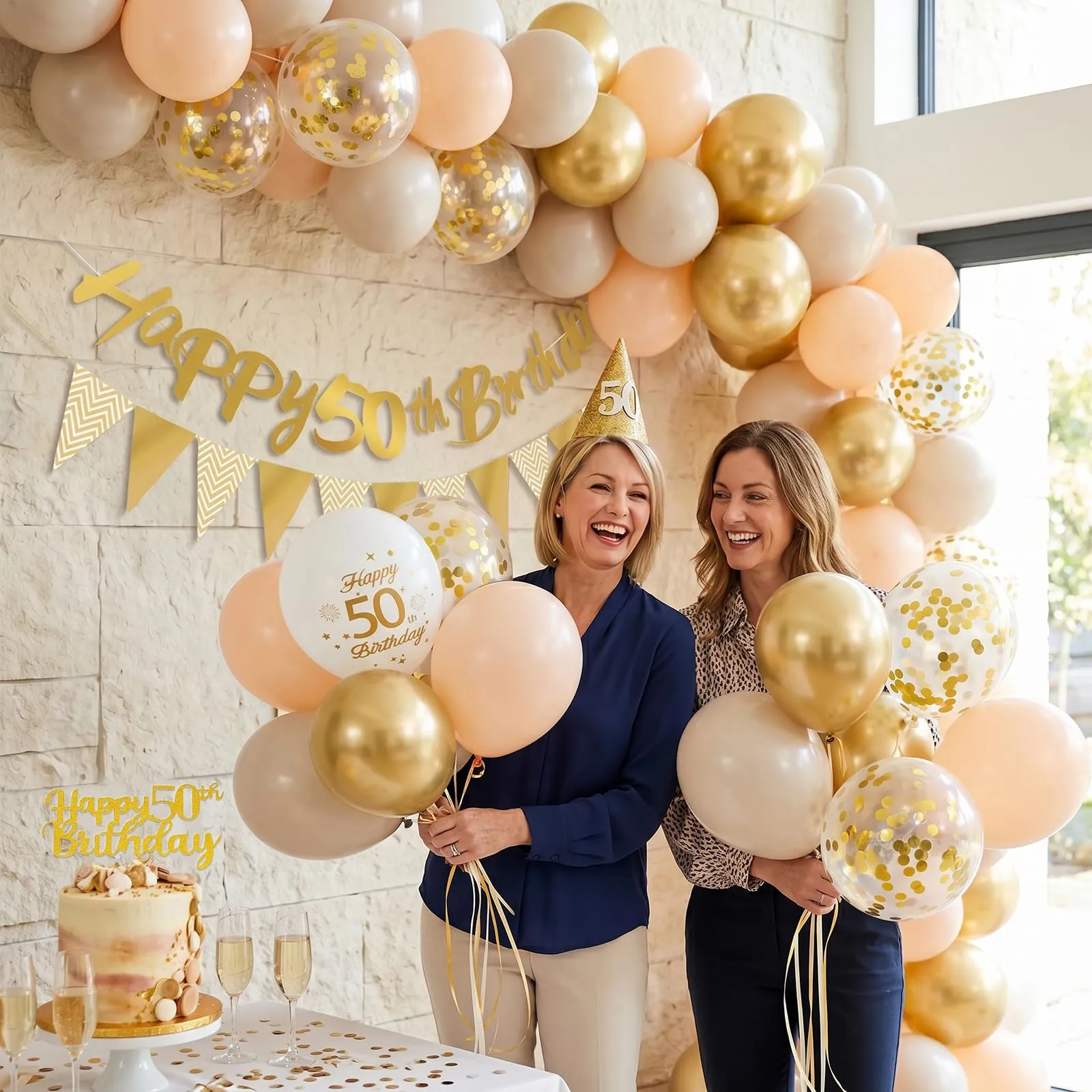 Palloncini 50 Anni Compleanno Sabbia Bianco Oro, Decorazioni Compleanno 50 Anni Donna Uomo con Palloncini Compleanno Numero 50, Striscione Happy 50th Birthday, Torta Decorazione, Festoni - immagine 6