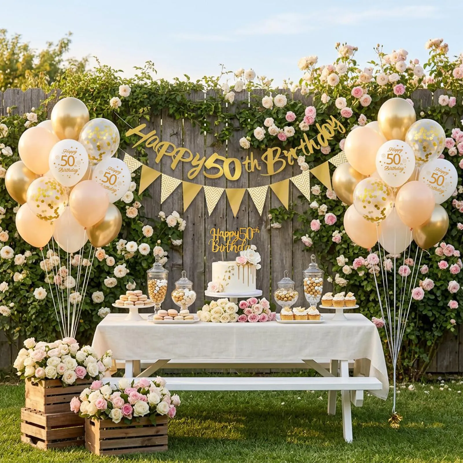Palloncini 50 Anni Compleanno Sabbia Bianco Oro, Decorazioni Compleanno 50 Anni Donna Uomo con Palloncini Compleanno Numero 50, Striscione Happy 50th Birthday, Torta Decorazione, Festoni - immagine 8