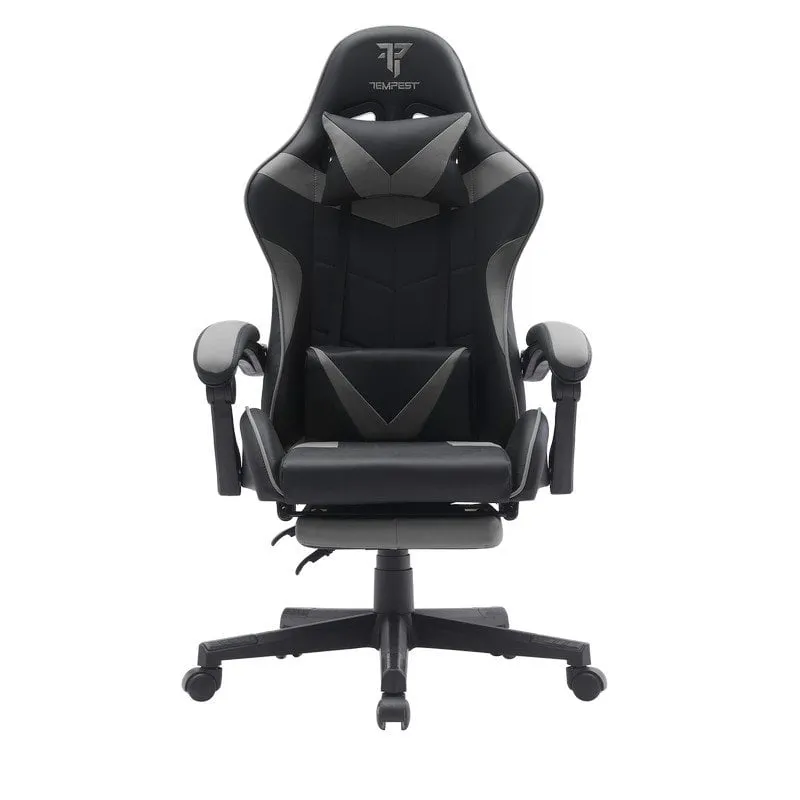 Sedia da gaming Tempest Shake con poggiapiedi e massaggio grigio - immagine 1
