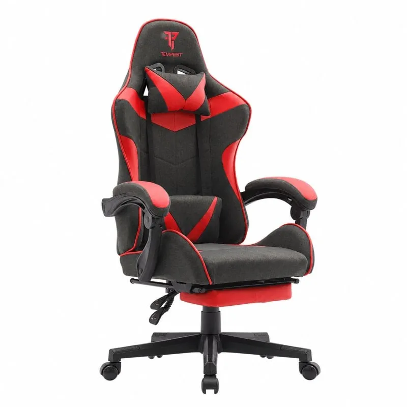 Sedia da gaming Tempest Shake con poggiapiedi e tessuto traspirante nero/rosso massaggiante - immagine 1