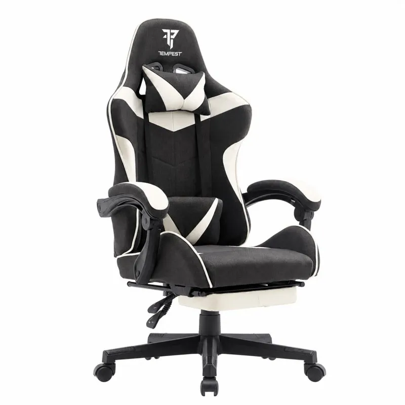 Sedia da gaming Tempest Shake con poggiapiedi e tessuto traspirante nero/bianco massaggiante - immagine 1