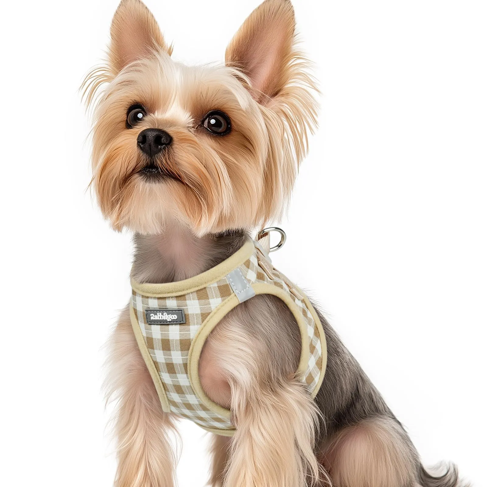 rabbitgoo Pettorina Cane Taglia Piccola, Leggero e Morbido, Quadri Beige XS - immagine 1