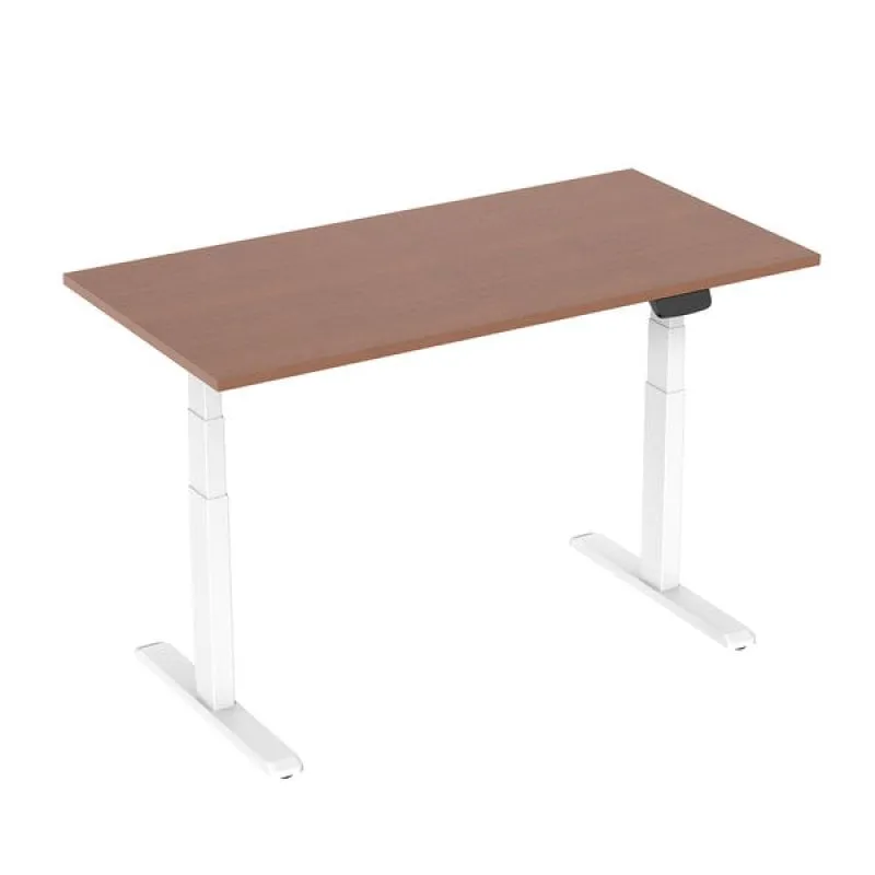 Scrivania Sit/Stand motorizzata Kimex 150x75 cm, altezza 62-128 cm, piano in noce/base bianca, collegata - immagine 1
