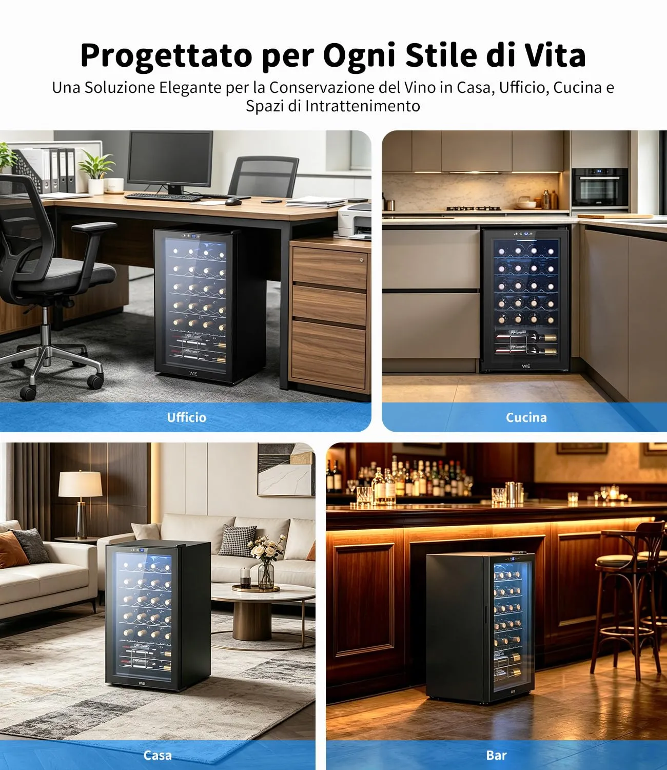 WIE Cantinetta Vino 24 Bottiglie 70L, Cantinetta Refrigerata per Vino a Compressore, 4-18°C con Touch Screen, Luce LED, Silenzioso <42 dB, 4 Ripiani in Acciaio Inox Rimovibili, per Bar, Casa, Ufficio - immagine 7