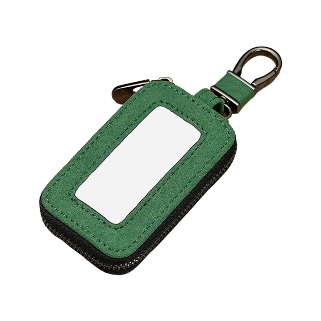 Custodia in Pelle per Chiave dell'auto, Portachiavi in Pelle, con Gancio in Metallo e Cerniera, con Finestra Trasparente (D) - immagine 1