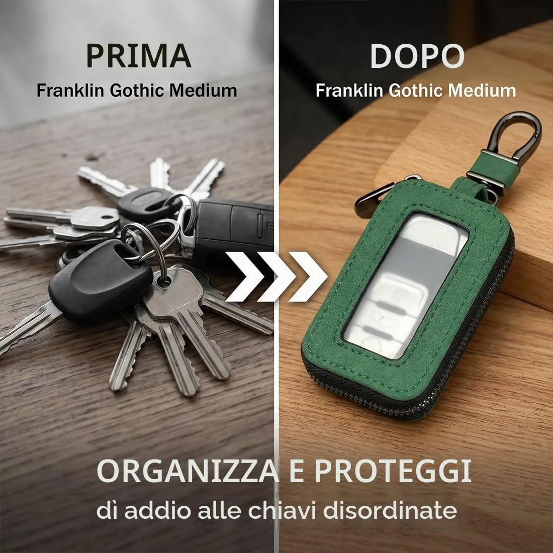 Custodia in Pelle per Chiave dell'auto, Portachiavi in Pelle, con Gancio in Metallo e Cerniera, con Finestra Trasparente (D) - immagine 2