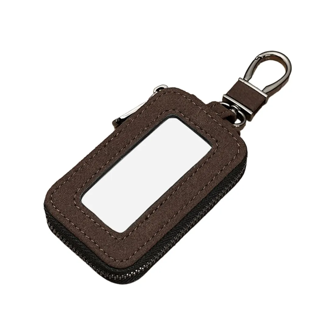 Custodia in Pelle per Chiave dell'auto, Portachiavi in Pelle, con Gancio in Metallo e Cerniera, con Finestra Trasparente (B) - immagine 1