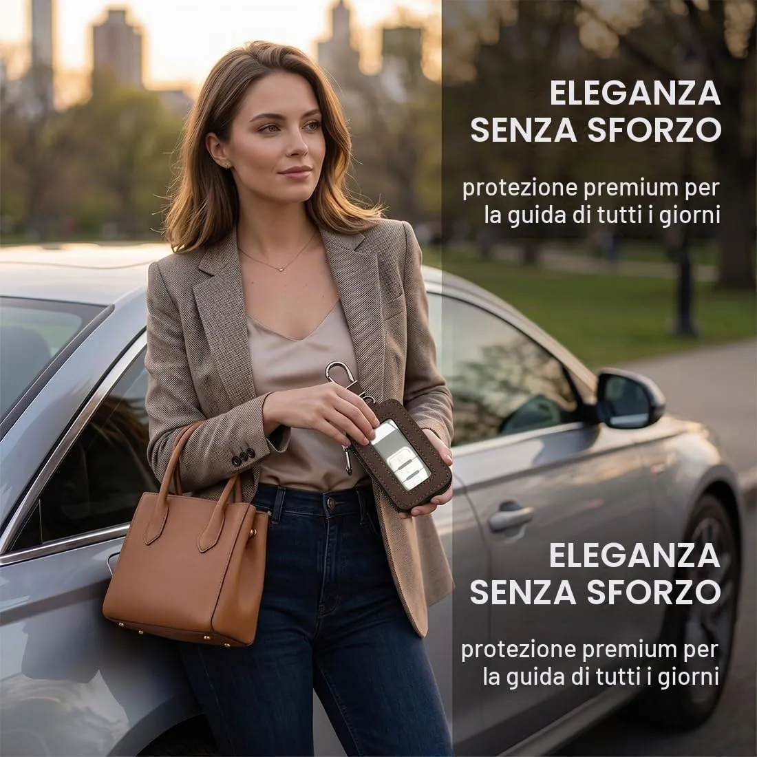 Custodia in Pelle per Chiave dell'auto, Portachiavi in Pelle, con Gancio in Metallo e Cerniera, con Finestra Trasparente (B) - immagine 3