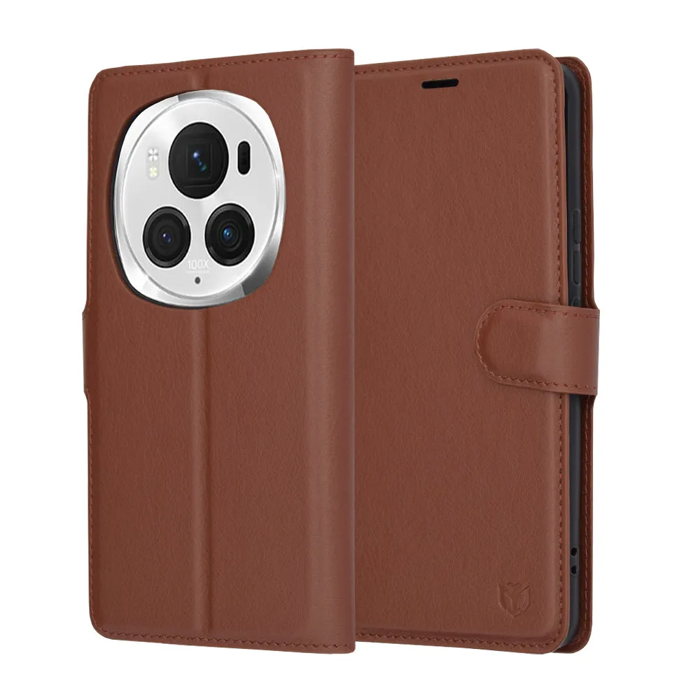 Custodia per Honor Magic6 Pro, Techsuit, Leather Folio, Marrone - immagine 1