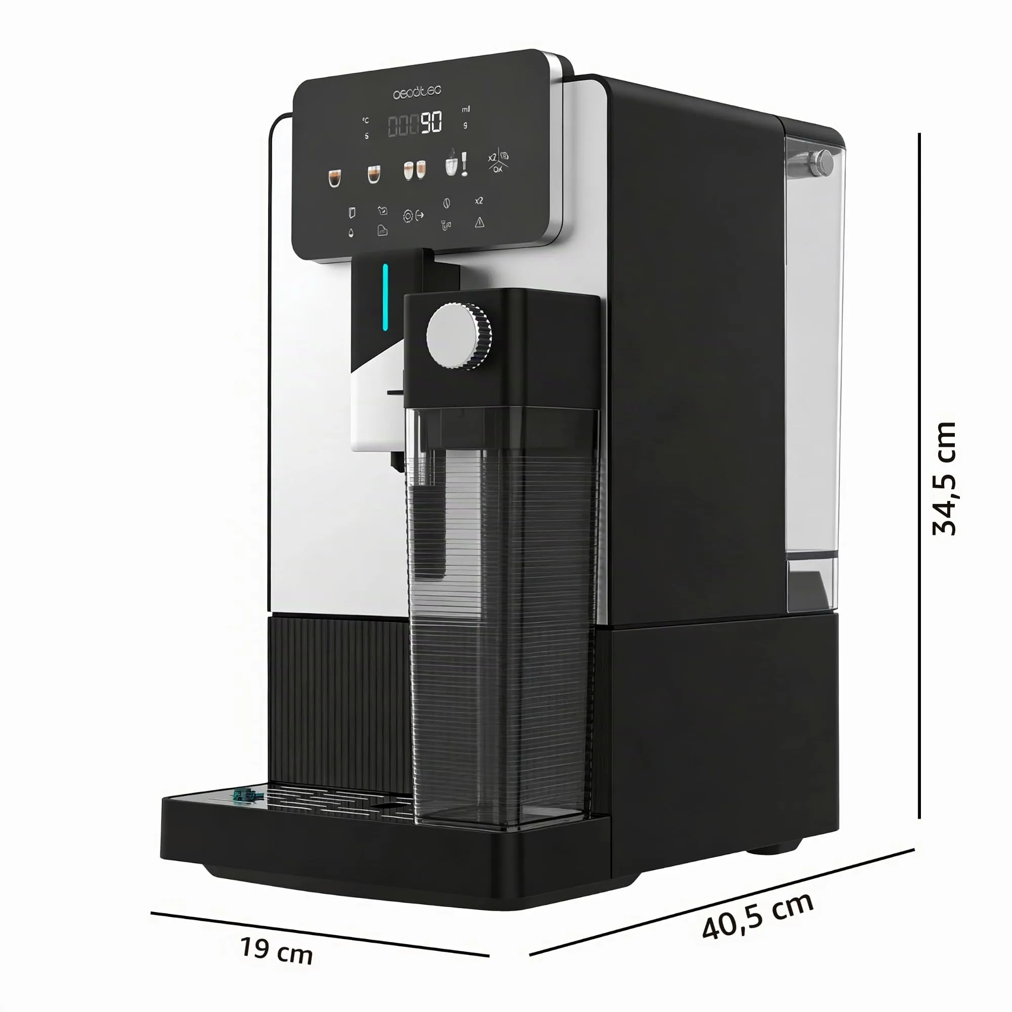 Cecotec Macchina da Caffè Superautomatica Cremmaet Latte Art Elite. 1500W, 19bar, Thermoblock, 6 Bevande, Contenitore Caffè 150g, Macinacaffè Conico, Pulizia Automatica, Serbatoio Latte 400ml - immagine 2