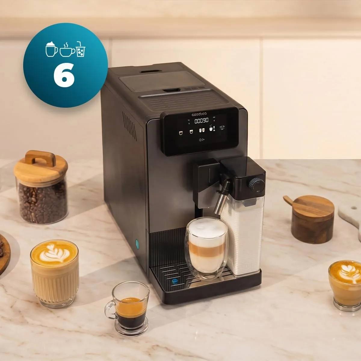 Cecotec Macchina da Caffè Superautomatica Cremmaet Latte Art Elite. 1500W, 19bar, Thermoblock, 6 Bevande, Contenitore Caffè 150g, Macinacaffè Conico, Pulizia Automatica, Serbatoio Latte 400ml - immagine 4