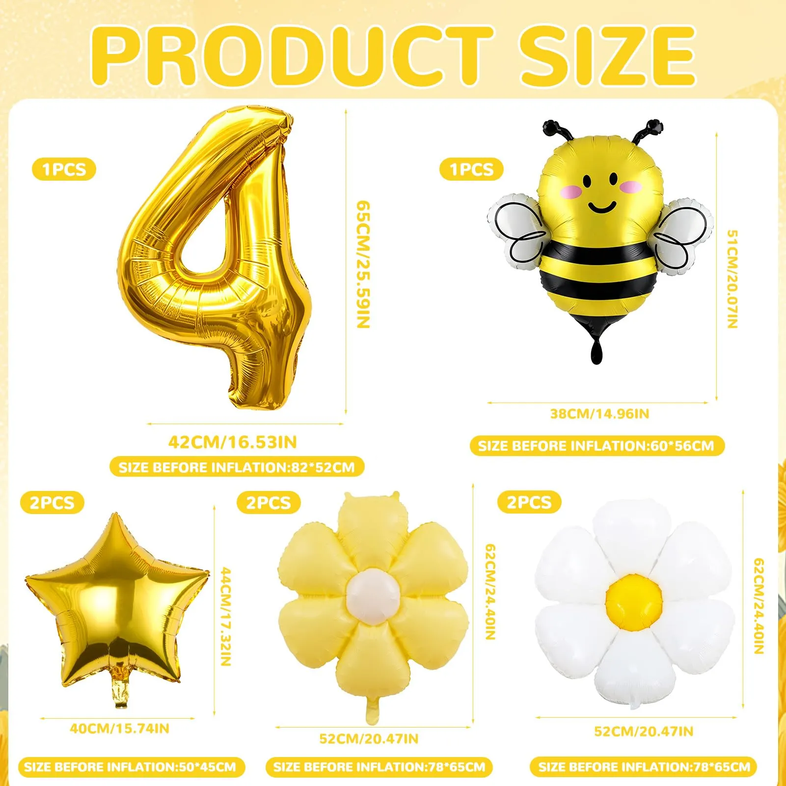 8PCS Decorazioni Palloncini Ape 4 Anni,Palloncinis Margherita Apecompleanno - immagine 2