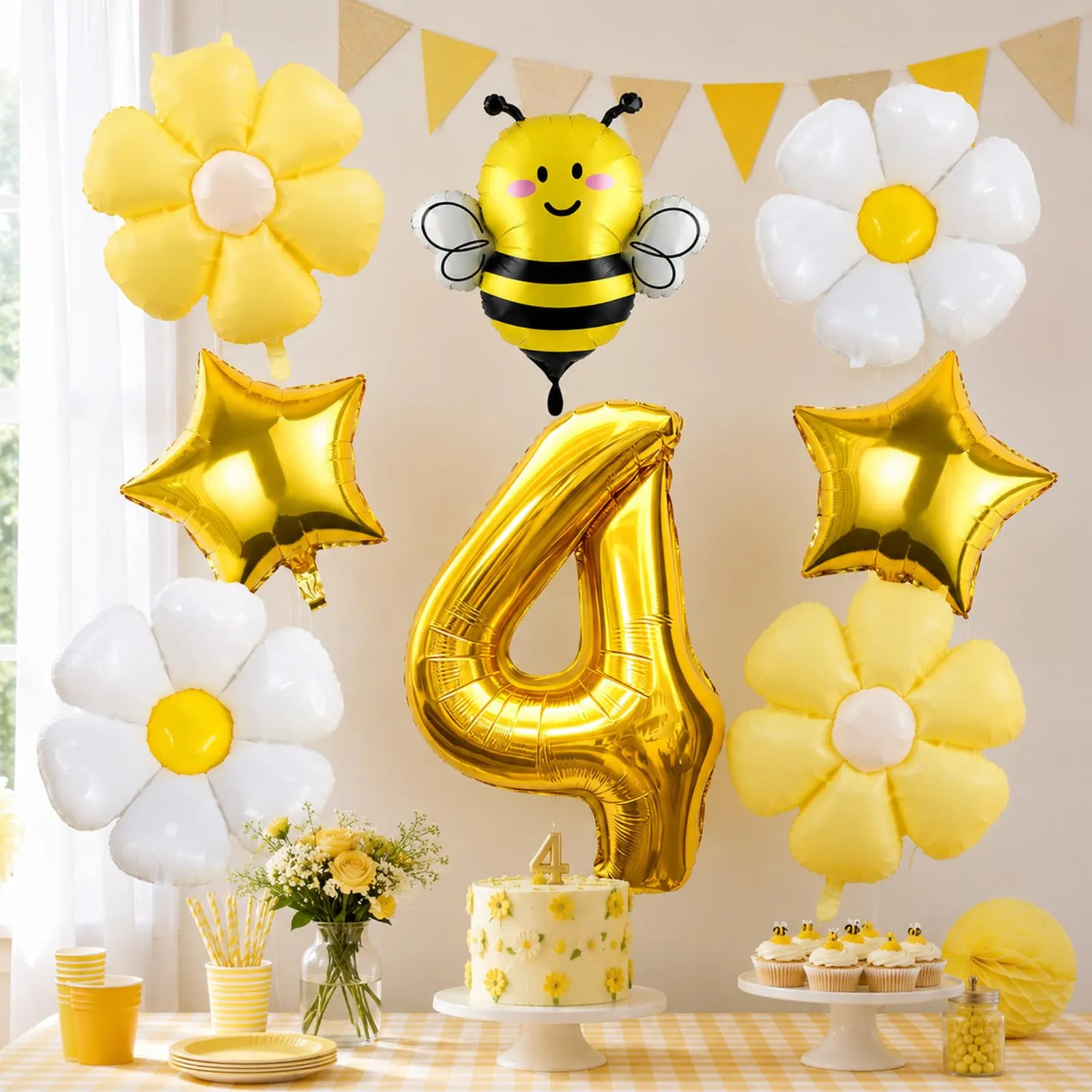 8PCS Decorazioni Palloncini Ape 4 Anni,Palloncinis Margherita Apecompleanno - immagine 3