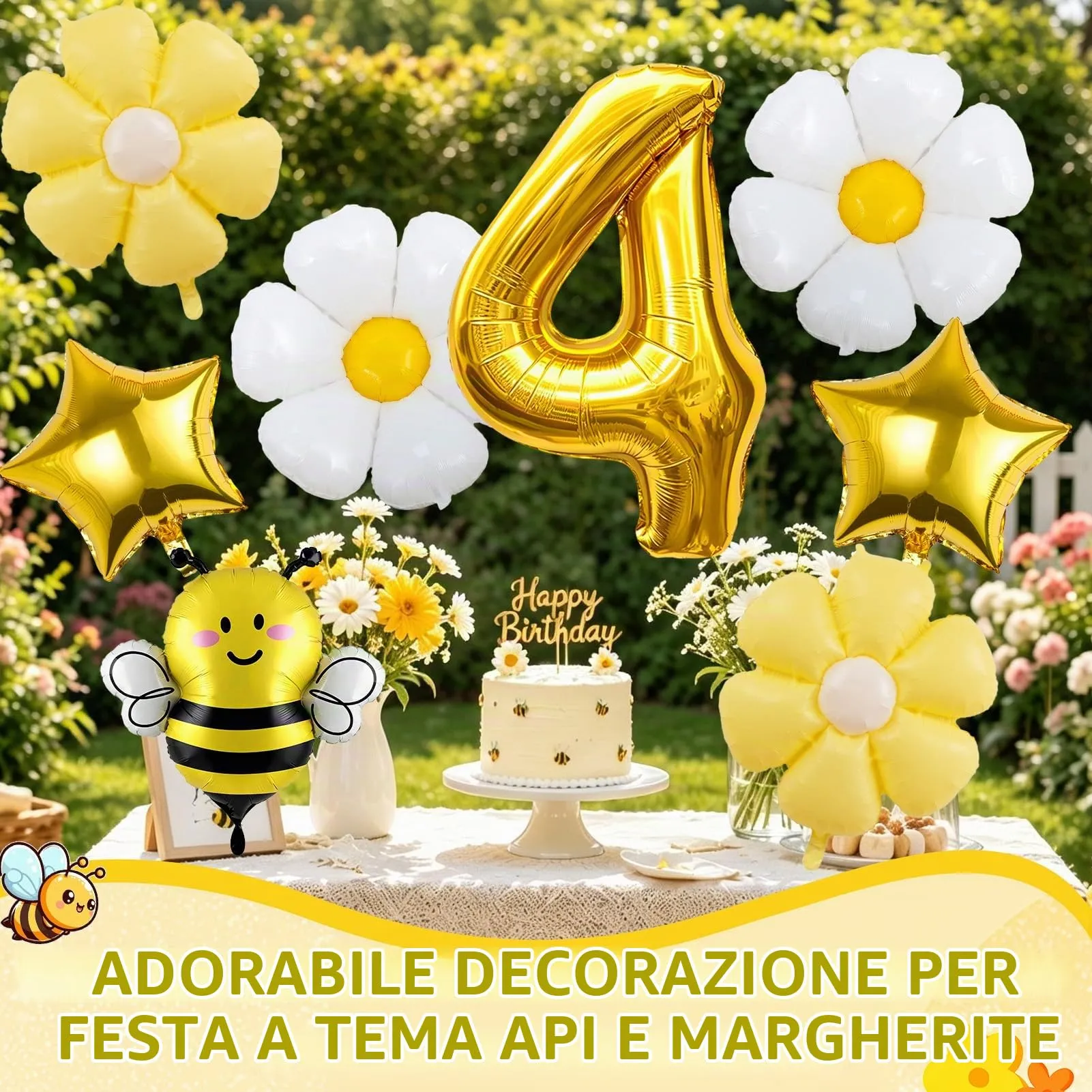 8PCS Decorazioni Palloncini Ape 4 Anni,Palloncinis Margherita Apecompleanno - immagine 5