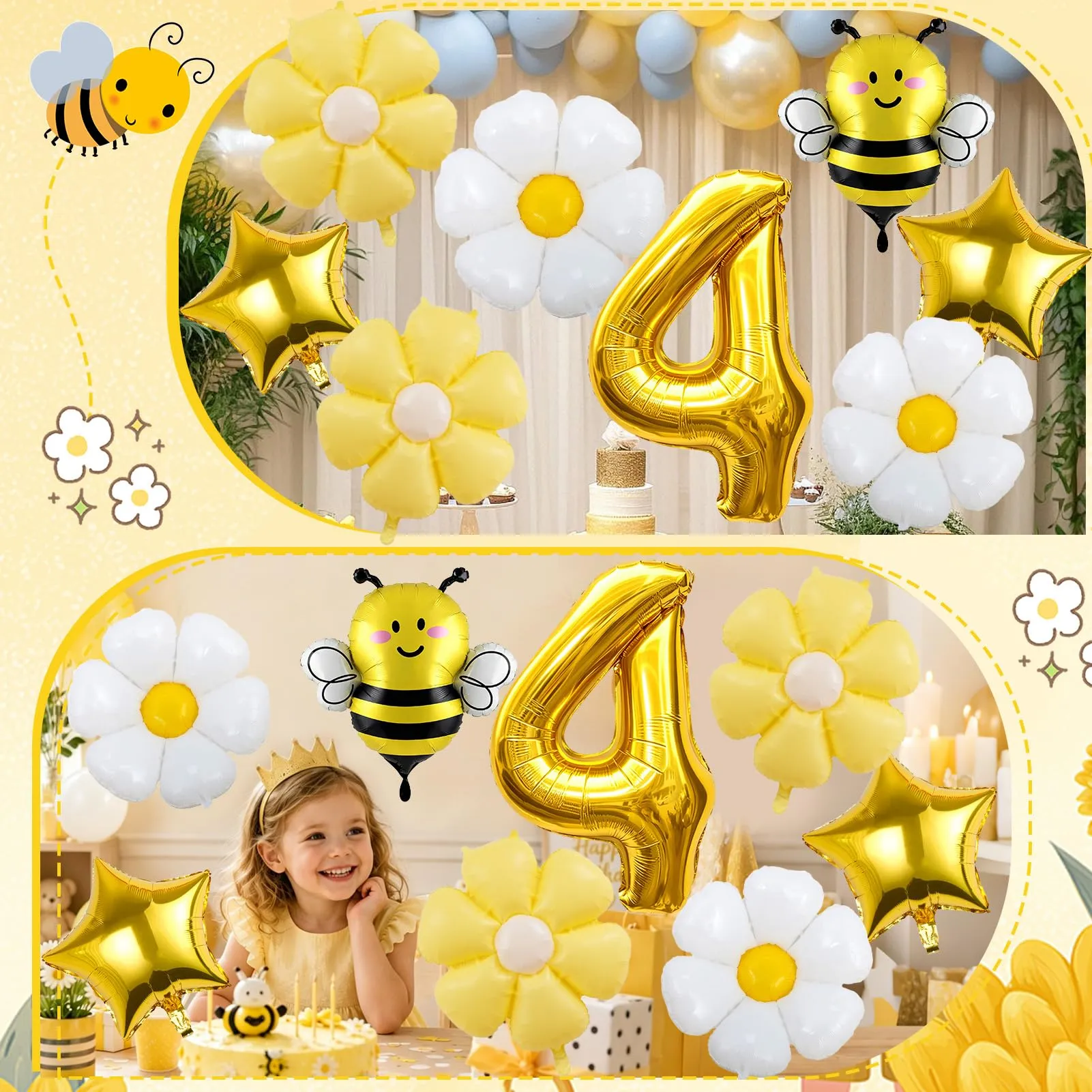 8PCS Decorazioni Palloncini Ape 4 Anni,Palloncinis Margherita Apecompleanno - immagine 7